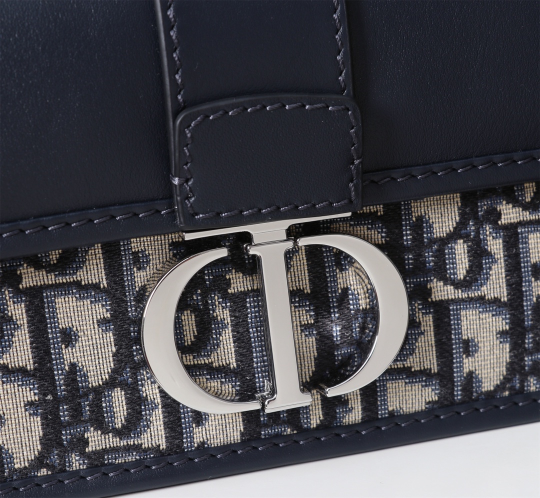 30 Montaigne East-West Bag with Chain Blue Dior Oblique Jacquard and Smooth Calfskin